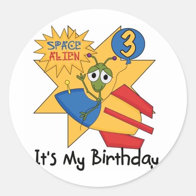 Sticker Rond Alien spatial 3ème anniversaire Tshirts et cadeaux (Devant)