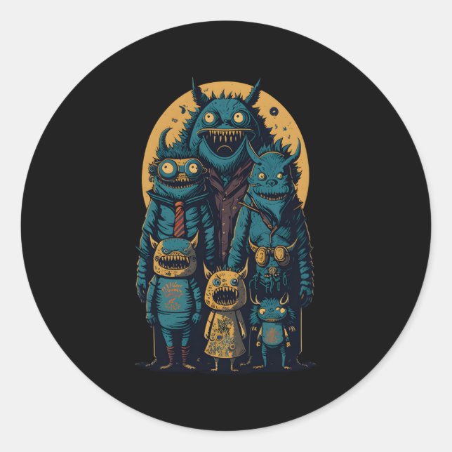 Sticker Rond Aliens Préhistoriques Atterrissant Sur Heo (Devant)