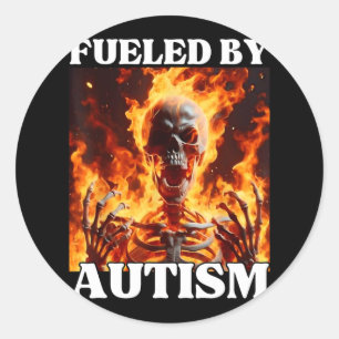 Sticker Rond Alimenté Par L'Autisme Drôle Cringe Dur Squelette 