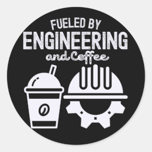 Sticker Rond Alimenté par l'ingénierie et le café
