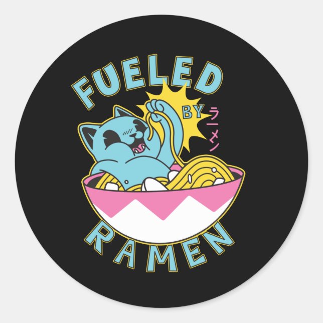 Sticker Rond Alimenté par Ramen Kawaii Cat (Devant)