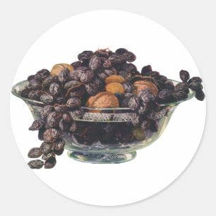 Sticker Rond Aliments Rétro, Noix et Amandes, Fruits et Noix