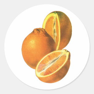 Sticker Rond Aliments vintages, Fruit Bio Oranges fraîches et s