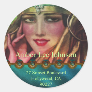 Sticker Rond Alkmaar Cachemire en Aqua & Gold