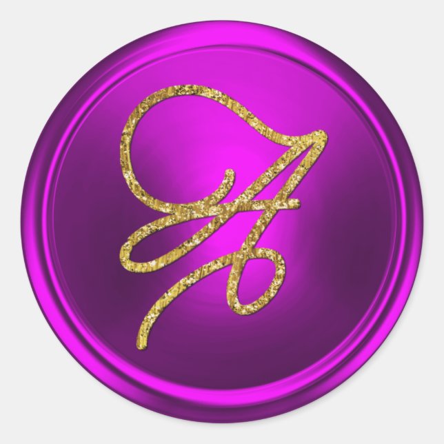 Sticker Rond ALL INITIALS Gold Script Monogram Fuschia (Devant)