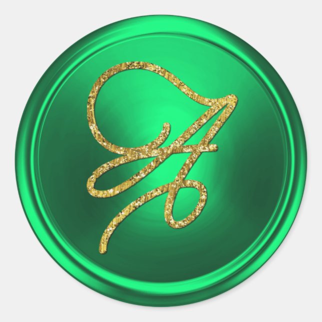 Sticker Rond ALL INITIALS Gold Script Monogram Kelly Green (Devant)