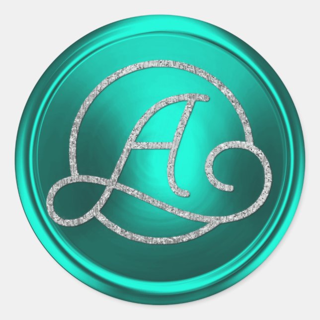 Sticker Rond ALL INITIALS Silver Circle Monogram Turquoise (Devant)