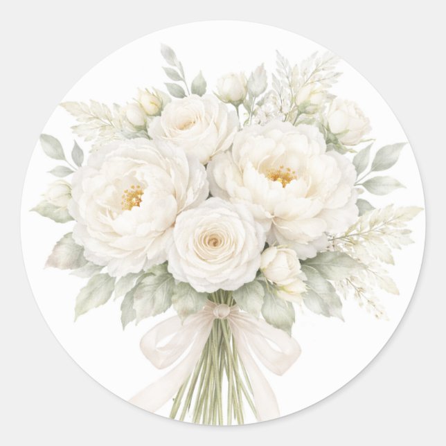 Sticker Rond All White Floral Wedding (Devant)