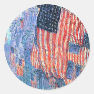 Sticker Rond Allée sous la pluie par Frederick Childe Hassam