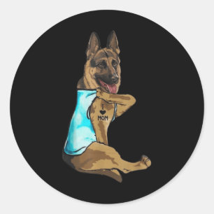 Sticker Rond Allemand Berger Chien Tattoo I Love Maman Fête des