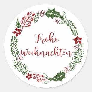 Sticker Rond Allemand Merry Christmas Wreath, Frohe Weihnachten