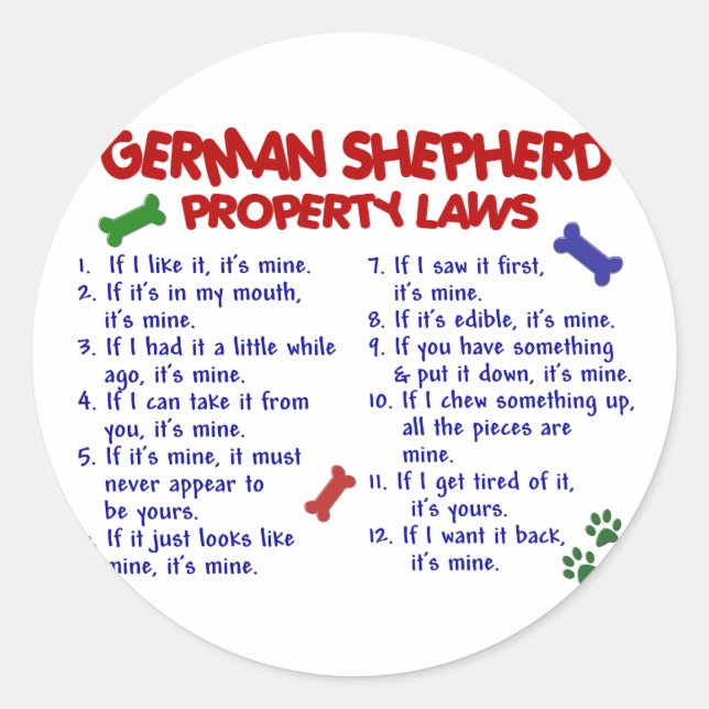 Sticker Rond ALLEMAND SHEPHERD Propriété Lois 2 (Devant)