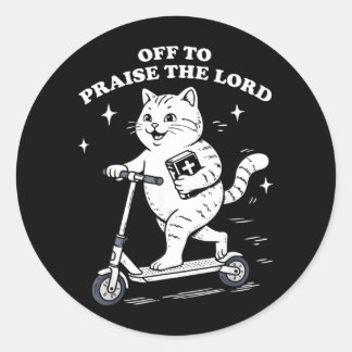 Sticker Rond Aller louer le Seigneur Drôle de chat chrétien Foi