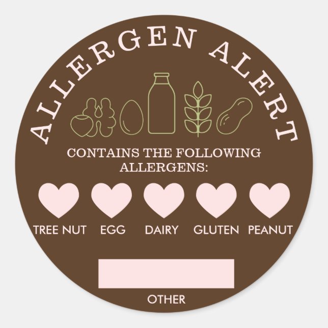 Sticker Rond Allergène Alerte Brown Blush Pistachio (Devant)