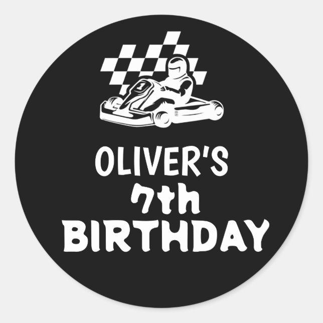 Sticker Rond Allez karting, course voiture garçon anniversaire (Devant)