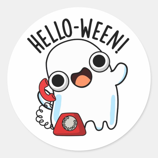 Sticker Rond Allo-ween Funny Ghost Pun (Devant)