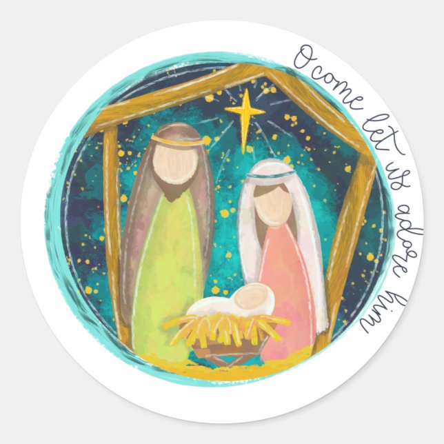 Sticker Rond Allons, Adorons-Le. (Devant)