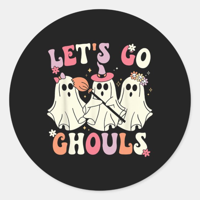 Sticker Rond Allons Gouls Halloween Ghost Costume Retro Groo (Devant)
