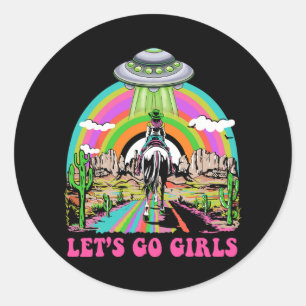 Sticker Rond Allons les filles Retro Space Desert Cowgirl Bache