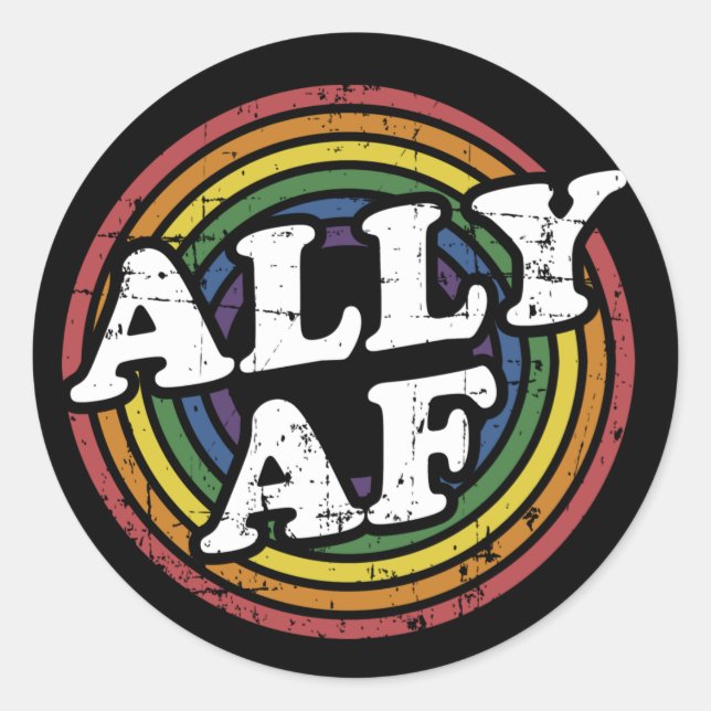 Sticker Rond Ally AF rainbow flag pour LGBT Pride mois Support (Devant)