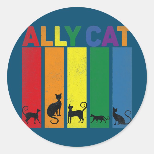 Sticker Rond Ally Cat LGBT Gay Rainbow Pride Drapeau Ally Cat (Devant)