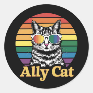 Sticker Rond Ally Cat LGBT Rainbow Flag LGBTQ Cadeau