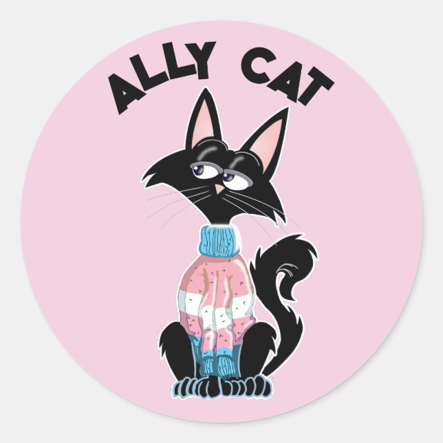 Sticker Rond Ally chat avec des couleurs de fierté transgenre (Devant)
