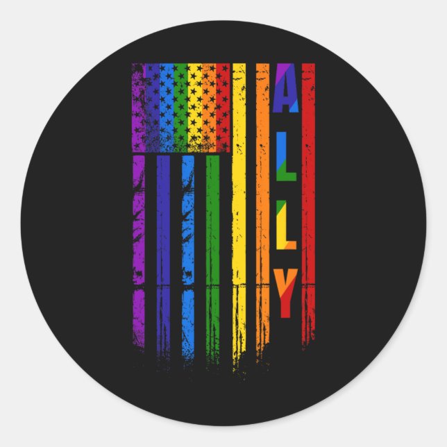 Sticker Rond Ally Lgbt Lgbtq Rainbow Pride Drapeau Américain 4e (Devant)