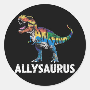 Sticker Rond Allysaurus LGBT Dinosaur drapeau arc-en-ciel Ally 