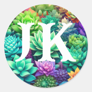 Sticker Rond Aloe Vera et les succulents Collage Monogrammé