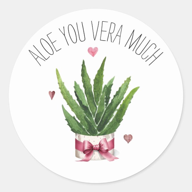 Sticker Rond Aloe You Vera Beaucoup Pun Classroom Valentine (Devant)