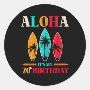 Sticker Rond Aloha 70e anniversaire Hawaï Plage tropicale Surfi