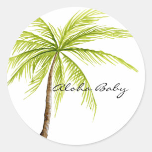 Sticker Rond Aloha Baby shower Palm Tree Island Beach Tropical