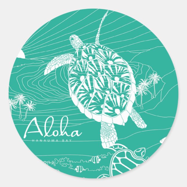 Sticker Rond Aloha Blue Hawaii Turtle (Devant)