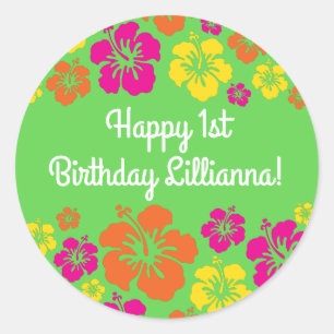 Sticker Rond Aloha Cute Hawaiian Kid's Birthday Party