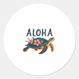 Sticker Rond Aloha Hawaii Hawaiian-Shirt Turtle Hibiscus Kids G