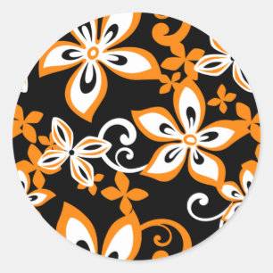 STICKER ROND ALOHA HAWAII (NOIR/ORANGE)