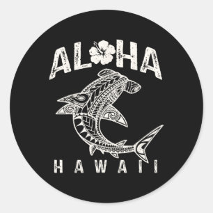 Sticker Rond Aloha Hawaii Tril Requin Plage polynésienne hawaïe