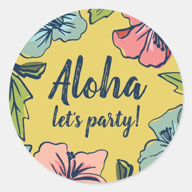 Sticker Rond Aloha Hawaiian Flowers Summer Party (Devant)