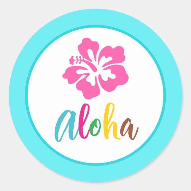 Sticker Rond Aloha Luau Party Tropical Hibiscus hawaïen (Devant)