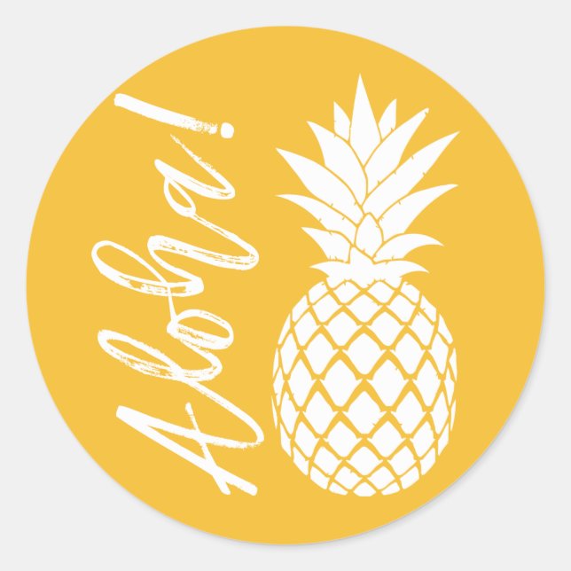 Sticker Rond Aloha Pineapple Beach Mariage Luau | blanc jaune (Devant)
