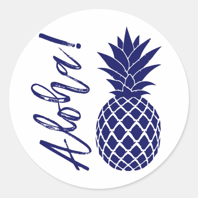 Sticker Rond Aloha Pineapple Beach Mariage Luau | blanc marine (Devant)