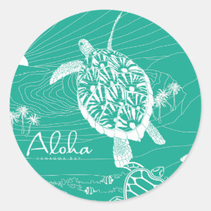 Sticker Rond Aloha tortue bleue d'Hawaï