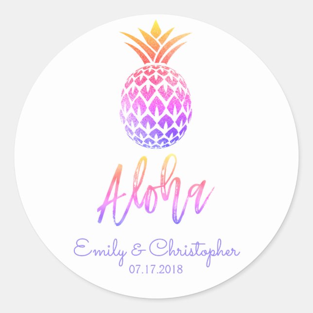 Sticker Rond Aloha Tropical Hawaiian Ananas Mariage Pastel (Devant)