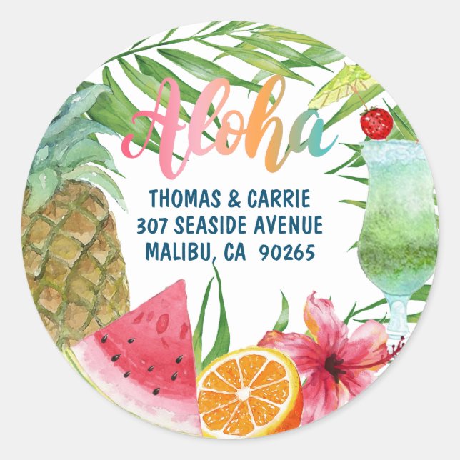 Sticker Rond Aloha Tropical Pineappy Adresse de retour Label Se (Devant)