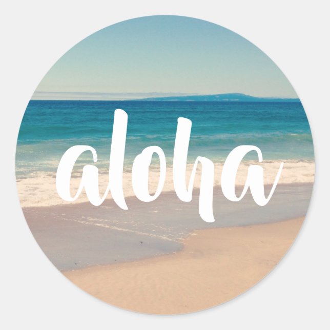 Sticker Rond Aloha Turquoise Aqua Beach (Devant)