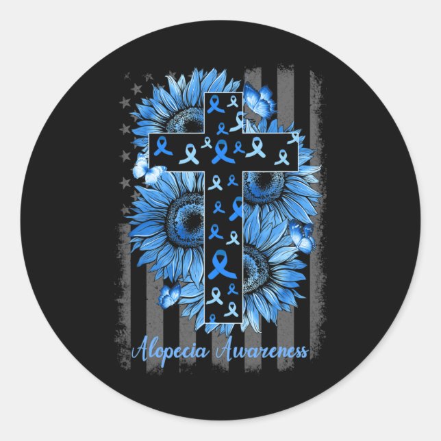 Sticker Rond Alopecia Sensibilisation Tournesol Drapeau américa (Devant)