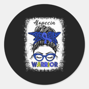 Sticker Rond Alopecia Warrior Messy Bun Blue Ribbon Alopecia Aw