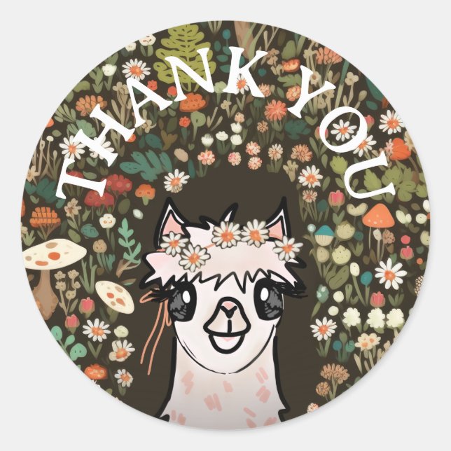 Sticker Rond Alpaca Boho Daisy Anniversaire (Devant)