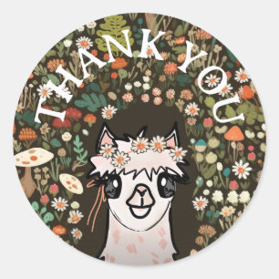 Sticker Rond Alpaca Boho Daisy Woodland Anniversaire